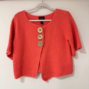 Pure Handknit Cardigan Sweater Womens S/M Coral Pink Wood Button | Coastal Boho